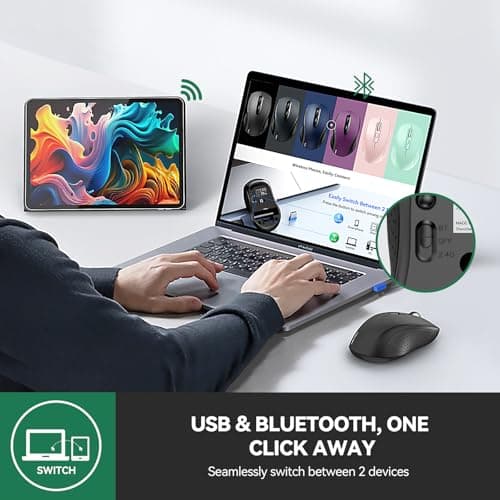 TECKNET Wireless Bluetooth Mouse for Laptop, 2.4G USB-A Silent Wireless Computer Mouse, 5-Level Adjustable 4000 DPI, Portable Mice with Receiver & 6 Buttons, 18 Months Battery Life (NOT USB-C)