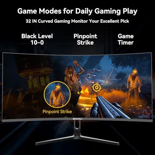 SANSUI 32 Inch Curved 240Hz Gaming Monitor High Refresh Rate, FHD 1080P Gaming PC Monitor HDMI DP1.4, Curved 1500R, 1Ms MPRT, HDR,Metal Stand,VESA Compatible (ES-G32C3F DP Cable Incl.)