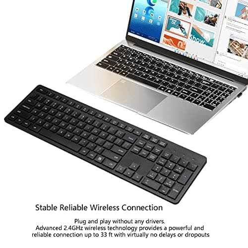 Wireless Keyboard, 2.4G USB External Silent Cordless Keyboard for Windows Chrome Laptop Computer PC Desktop Notebook Chromebook, 106 Keys Full Size with Number Pad (Black)