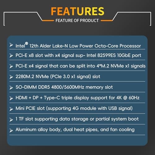 Micro Firewall Appliance 10GbE Mini PC with SFP+, Intel Alder Lake N100 (4C/4T) 4xIntel I226-V 2.5GbE 2*Intel 82599ES 10GbE Firewall LTE Router Support AES-NI 8GB DDR5 128GB NVMe SSD