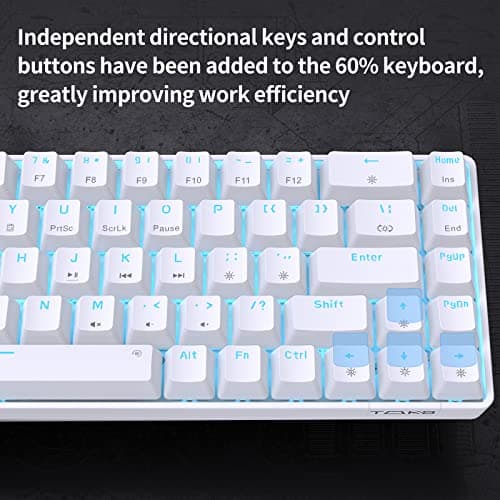 DIERYA T68SE 60% Gaming Mechanical Keyboard,Ultra Compact Mini 68 Key with Red Switches Wired Keyboard,Anti-Ghosting Keys, for Windows Laptops and PC Gamers,White