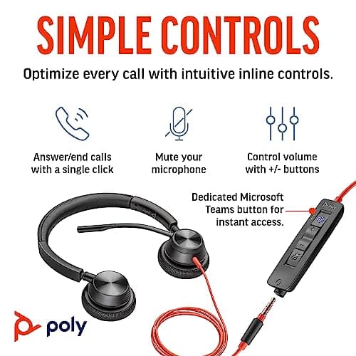 Poly Blackwire 3325 Wired Headset (Plantronics) – Flexible Microphone Boom – Hi-fi Stereo - PC/Mac/Mobile - Certified for Microsoft Teams - Amazon Exclusive