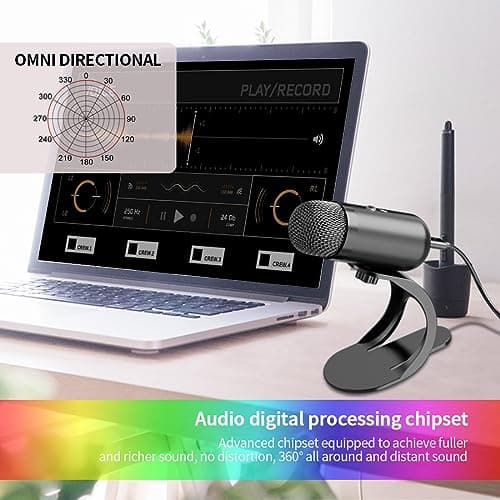 LIANGSTAR USB Computer Microphone, Podcast Mic Desktop with Mute Button for Recording Streaming, Omnidirectional Condenser, Plug&Play Stand with Volume Control for PC, Laptop, Mac, YouTube