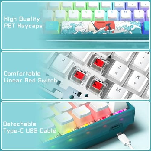 Womier 60% Percent Keyboard,WK61 Mechanical RGB Wired Gaming Keyboard,Hot-Swappable Creamy Key Board with PBT Keycaps,Linear Red Switch for Windows/MAC (Blue)