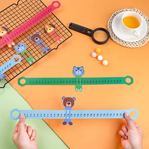 Eersida 24 Pcs Slide and Learn Number Lines 0 to 30 PVC Math Number Line for Student Animal Positive Integers Slide Rules Childhood Education Materials for School,16.5 x 1.5 Inch(Bright Colors)