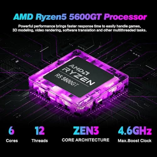 PC Desktop,AMD Ryzen 5 5600GT 3.6GHz,16GB DDR4 RAM 3200MHz,1TB NVME SSD,Supply WiFi/Bluetooth Support for Office, Light Entertainment, Video Editing