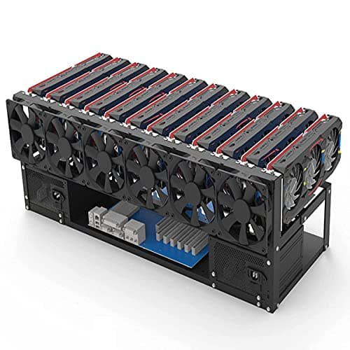12 GPU Mining Rig Frame, Steel Open Air Miner Rig Case Support for Dual ATX, Bitcoin Miner Mining Rack for ETH Crypto Coin Currency Mining, Support to Dual Power Supply, Frame ONLY