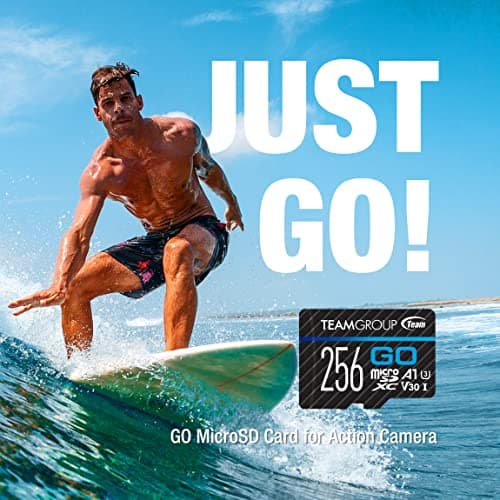 TEAMGROUP GO Card 256GB Micro SDXC UHS-I U3 V30 4K for GoPro & Action Cameras High Speed Flash Memory Card with Adapter for Outdoor, Sports, 4K Shooting TGUSDX256GU303