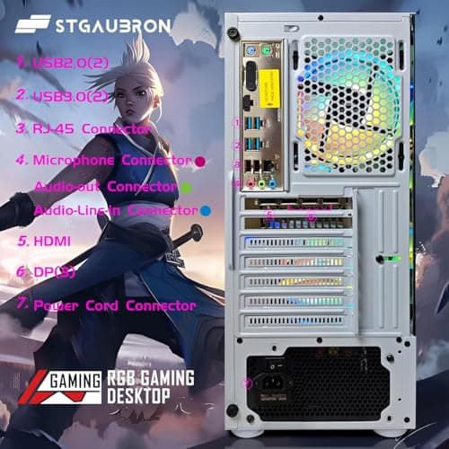 STGAubron Gaming PC Desktop Computer, AMD Ryzen 3 3200G 3.6 GHz, Radeon RX 580 8G GDDR5, 16G DDR4, 1T SSD, 600M WiFi, BT 5.0, RGB Fan x 4, Windows 11 Home