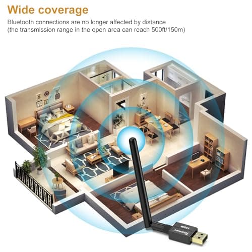 USB Bluetooth 5.4 Adapter for Desktop PC, Long Range 500FT Wireless Transfer for Headphones, Keyboard, Mouse, Compatible with Windows11/10/8.1