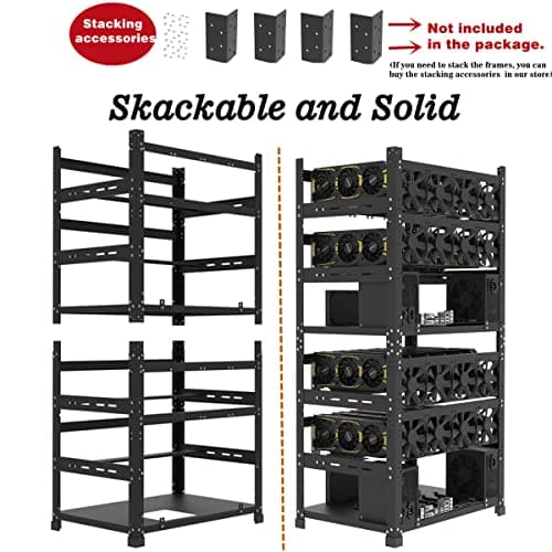 Mining Rig Frame for 12GPU, Steel Open Air Miner Mining Frame Rig Case, Support to Dual Power Supply for Crypto Coin Currency Bitcoin ETH ETC ZEC Mining Tools - Frame Only, Fans & GPU is not Included