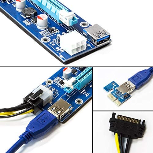 Kingwin PCIe Riser Card Adapter 1x to 16x with 6-Pin Power Cable, SATA to PCI-E Extension Cable for GPU Bitcoin Mining, Ethereum, ETH, Crypto Mining Rig (Latest Version)