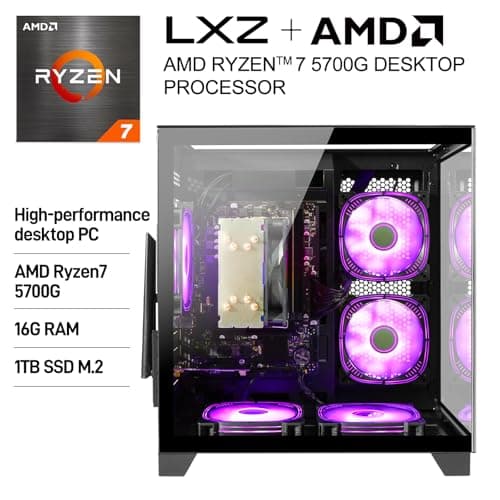 LXZ Desktop PC AMD Ryzen 7-5700G 8 core 3.9GHz, 16G DDR4 RAM, 1TB NVME SSD, Tower Computer with 650W Power Supply for Home and Office (Black)