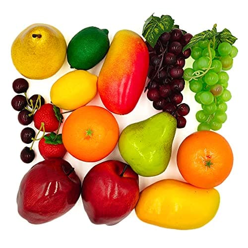 17 Pcs Fake Fruit, Simulation Fruit Props for Photography, Display, Lifelike Realistic Artificial Fake Fruits Home Decor Craft Fruit Set Fake Lemon Fake Grape Strawberry