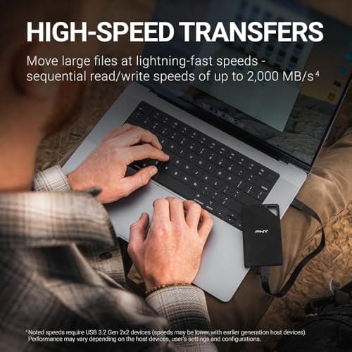 PNY RP60 2TB Portable SSD - Up to 2000MB/s, USB-C, USB 3.2 Gen2x2 - Rugged, IP65 Rated, Water/Dust/Drop Resistant - For Photos, Videos, Gaming and more - External Solid-State Drive - PSD0CS3060-2TB-RB