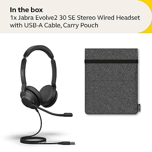 Jabra Evolve2 30 SE Wired Stereo Noise-Cancelling Headset - Features 2-Mic Call Technology and USB-A Cable - Works with All Leading Unified Communications Platforms Such as Zoom & Google Meet - Black