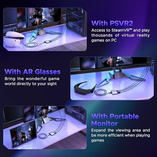 Warrky PSVR2 PC Adapter, PSVR2 Accessories [Aluminum Shell, Nylon-Braided Cable] Compatible with PSVR2, AR Glasses, Portable Monitor, DP 1.4 Cable&15W Power Supply Included