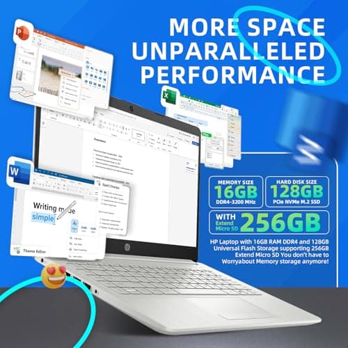HP 14 Business Student Laptop • w/Office Lifetime License & Free DVD Drive • Intel 4-Core CPU • 14" Anti-Glare Display • Copilot • Win 11 Pro • 16GB RAM • 128GB UFS • 256GB Extend Micro SD • Wi-Fi 6