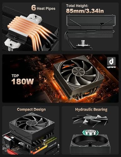 upHere Low Profile CPU Cooler Φ6mm*6 Low Profile Cooler 120mm Fan Low Profile CPU Cooler AM4 Compatible with AM5/Intel LGA 2011/2066(X79/X99)/1851/1700/1200/1150/1121/1155/1156/1366/1356/AM3/AM2/AM3+