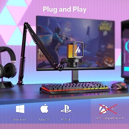 MAONO Gaming USB Microphone, Noise Cancellation Condenser Mic with Mute, Gain, Monitoring, Boom Arm, Pop Filter for Streaming, Podcast, Twitch, YouTube, Discord, PC, Computer, PS5, Mac, DGM20S