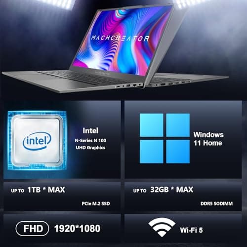 Machenike 17.3’’ Laptop, Intel Processor, 16GB DDR5 RAM, 512GB SSD, Backlit Keyboard, Large-Screen with 120Hz Refresh Rate, Perfect for Work, School, and Streaming, Windows 11 Home, Modern Grey