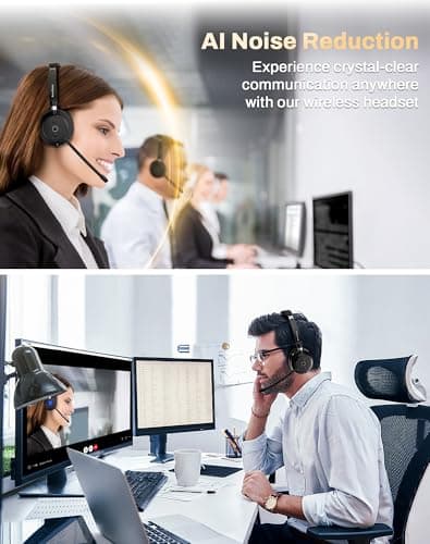Bluetooth Wireless Headset with Mic for Work, Bluetooth 5.3, Advanced Noise Reduction Microphone, Clear Calls - Comfortable Over-Ear Headphones for PC, Laptop, iPhone, Android, Zoom, Office