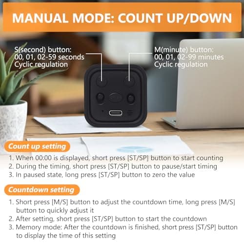 GuDoQi Multi-Function Cube Timer, 5/10/30/60 Min & Custom Count Down, Included Pause & Resume Feature, Silent, Vibrate & Adjustable Sound Alarm for Productivity in Tasks, Study & Kitchen, Black