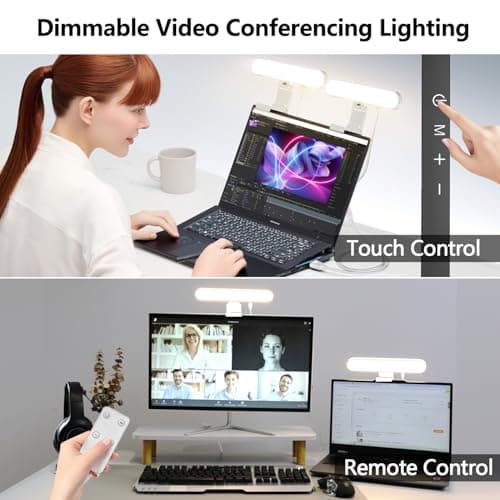 yAyusi Dual-lamp Video Conference Lighting, LED Streaming Light with Remote and Touch Control, Zoom Lighting for Computer,Webcam Laptop Monitor Ring Light for Video Calls/Zoom Meetings/Video Recording