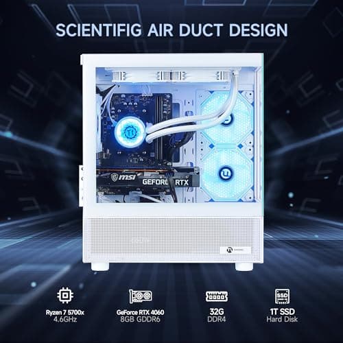Gaming PC Desktop,AMD Ryzen 7 5700X 8 core 3.4GHz(up to 4.6GHz),GeForce RTX 4060 8GB,32GB DDR4 RAM 3200MHz,1TB NVME SSD,650W PSU, Windows 11 Home 64-bit,White