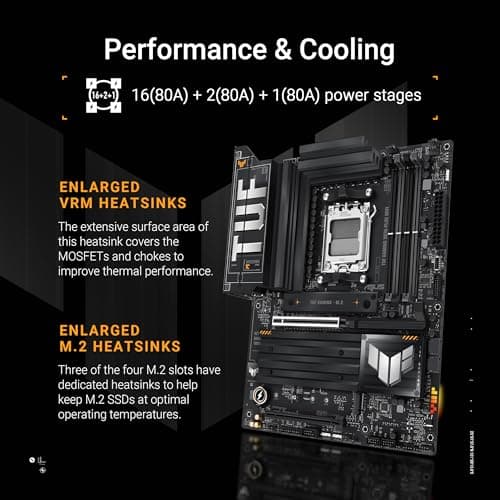 ASUS TUF Gaming X870-PLUS WiFi AMD AM5 X870 ATX Motherboard, 16+2+1, 80A SPS Power Stages, DDR5, PCIe 5.0 Ready, Four M.2 Slots, Wi-Fi 7, 2.5Gb LAN, HDMI, USB4® 40Gbps, SATA 6 Gbps, USB 20Gbps Type-C