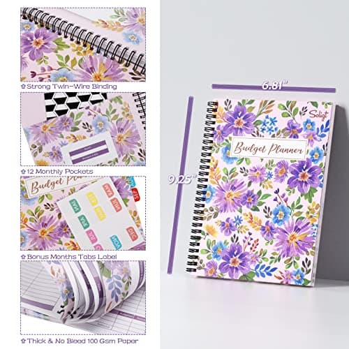 [Undated] Monthly Budget Planner with 12 Bill Pockets for Income, Debt, Saving, Expense and Bill Tracker Organizer, Pink, Floral Design