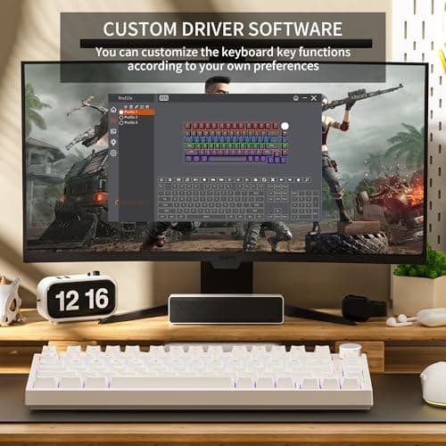 Newmen GM326 75% Percent Mechanical Keyboard,Wired Mini Backlit Hot Swappable Gaming Mechanical Keyboard with Knob,82 Keys Anti-Ghosting Compact White Gaming Keyboards for PC Win Mac,Red Switch
