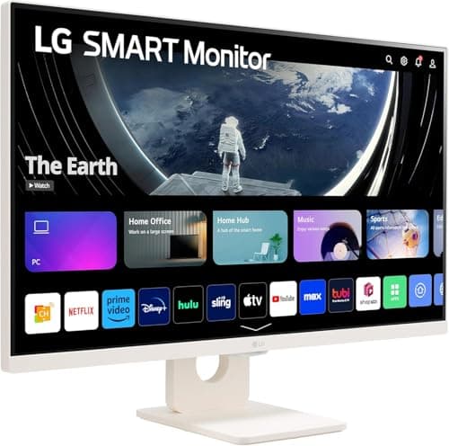 LG 27 MyView Smart Monitor, FHD IPS, 5ms, 60hz, WebOS 23, Built-in Speakers, ThinQ Home Dashboard, AirPlay 2, Screen Share, Bluetooth, HDR10, Flicker Safe, Reader Mode, White, with 5ave HDMI