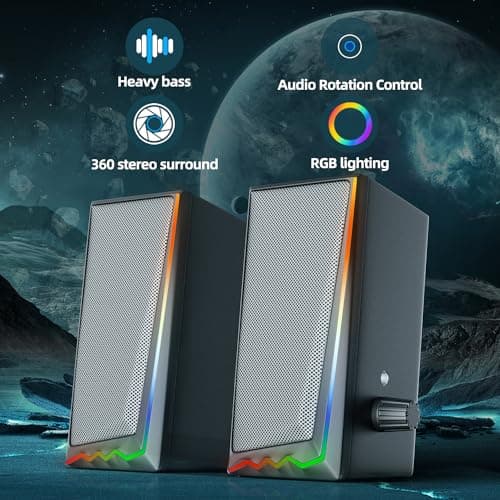 Computer Speakers with 3.5 mm Aux,Desktop Speakers with Various Colorful RGB Lights,Gaming Speakers with Volume Control,Computer Speakers for PC/Desktop Monitor/Laptop/Tablet Phone
