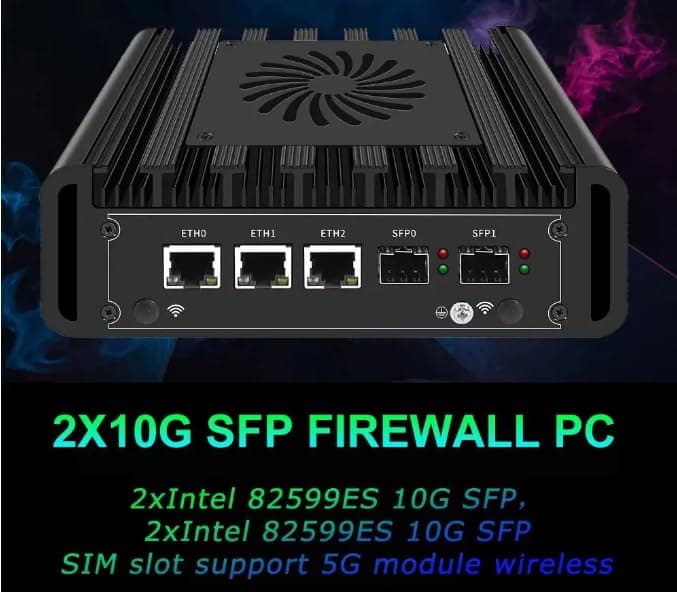Mini PC N100 Firewall Hardware Intel 82599ES 2 x 10GbE SFP+, 3 x i226V 2.5GbE LAN OPNsense Appliance,AES-NI, 2HD, SIM Card Slot, M.2 WiFi Slot,NO RAM NO SSD