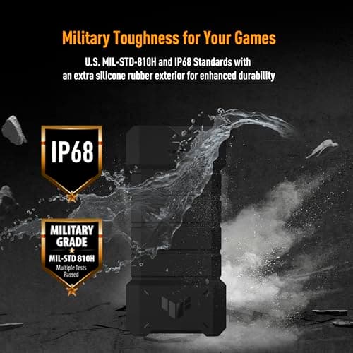 ASUS TUF Gaming A2- USB-C 3.2 Gen 2x2 Portable SSD Enclosure, Dual M.2 NVMe PCIe and SATA, MIL-STD-810H Drop Resistance, IP68 Water and dust Resistance, Aluminum Alloy Chassis and a Thermal pad