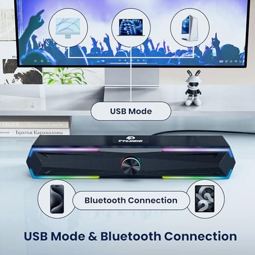 Bluetooth Computer Speakers for Pc Desktop with Clear Sound, Flowing LED Computer Speaker for Desktop Laptop Monitor, Bluetooth & USB Input