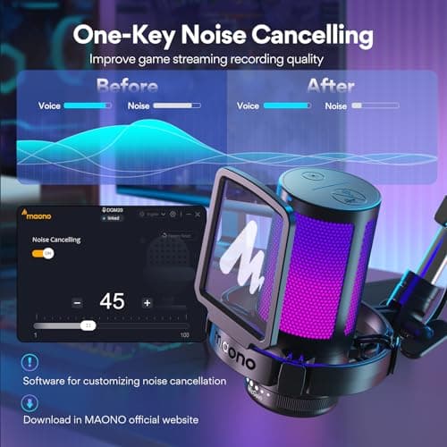 MAONO Gaming USB Microphone, Noise Cancellation Condenser Mic with Mute, Gain, Monitoring, Boom Arm, Pop Filter for Streaming, Podcast, Twitch, YouTube, Discord, PC, Computer, PS5, Mac, DGM20S
