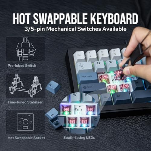 EPOMAKER Split65 QMK/VIA Programmable Keyboard, Wireless Mechanical Keyboard in 2.4Ghz/Bluetooth/Type-C, Ergonomic Gaming Keyboard in Split Layout with RGB Backlit (Flamingo Switch)