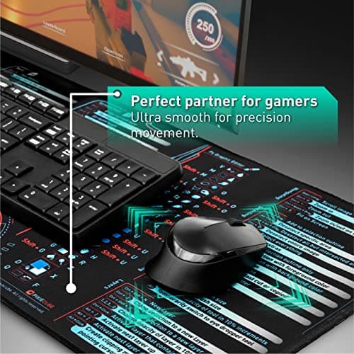 Pixiecube Windows, Office, Excel, Adobe Photoshop Shortcut Keys Extended Large Mouse Pad | Gaming Desk Mat for PC. Stitched Edge Non-Slip Base Mousepad, Keyboard Mat