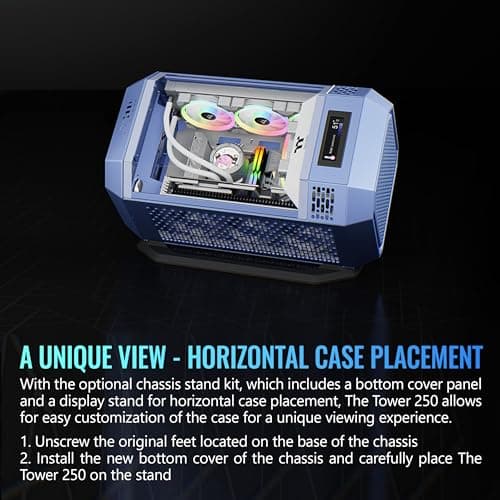 Thermaltake Tower 250 Hydrangea Blue Mini-ITX Mini Tower; 2x120mm CT Fans Included; 360mm Radiator Support; 360mm GPU Clearance; Dual Chamber; CA-1Z9-00SFWN-00