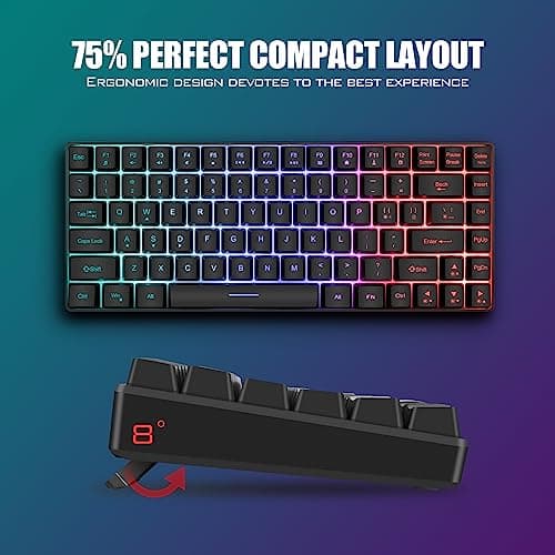 RedThunder K84 Wireless Keyboard and Mouse Combo, Rainbow Backlit Rechargeable Battery, 75% Layout TKL Ultra Compact Gaming Keyboard & Lightweight 3200 DPI Honeycomb Optical Mouse (Black)
