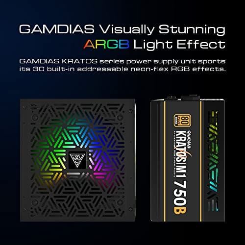 GAMDIAS RGB Gaming PC Power Supply 750W 80 Plus Bronze Certified 750 Watt PSU for Computers with Active PFC, Kratos M1-750B