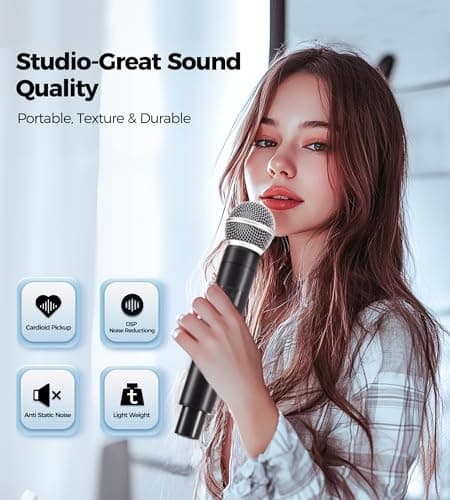 Wireless Microphones, Microphone with One-to-One Chip Connection, 40H Duration, 200 FT Distance Receiving, Rechargeable Receiver, 40H Long Duration, Karaoke Microphone for Singing, Party