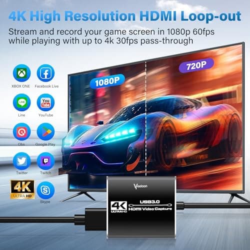 4K Audio Video Capture Card,1080P 60FPS/2K 30FPS HDMI to USB-C with USB A 3.0 Adapter, for Teaching, Gaming, Streaming, Broadcasting,Work with PS5/Switch/Camera/PC/OBS