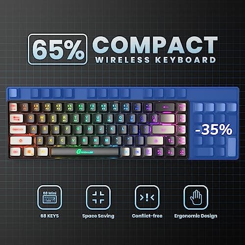 65% Gaming Keyboard, LED Backlit Mini Wired, Ultra-Compact Anti-Ghosting No-Conflict 68 Keys for PC Laptop Windows Gamer