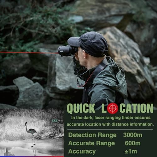 B50-640 LRF Thermal Binoculars for Hunting， Infrared Heat Night Vision with 50mm Focal Length, 640×480 pix @ < 30 mK NETD Sensor, LRF with 600m Accuracy, OLED High-Definition Display
