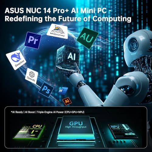 ASUS NUC 14 Pro+ AI Mini PC, Intel Core Ultra 7 155H Mini Desktop Computer, 16GB DDR5 RAM, 1TB PCIe SSD, Intel Arc GPU, Win 11 Pro, Thunderbolt 4, WiFi 6E, VESA Mount, Small PC for Work & Creativity