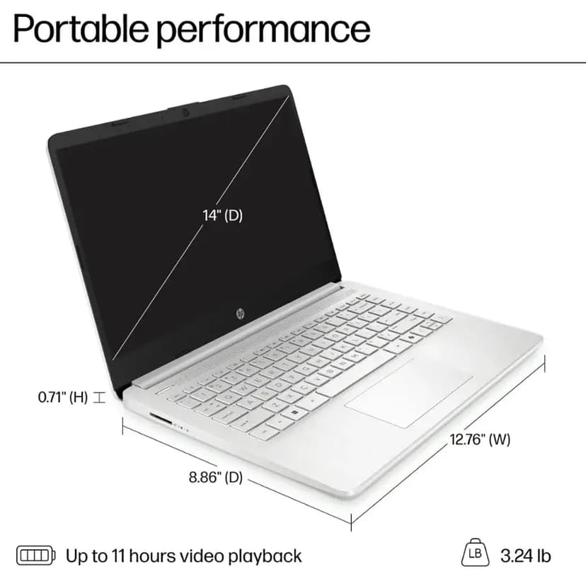 HP 14 Premium HD Portable Laptop Computer Students Business, Quad-Core Intel Celeron Processor, 8GB RAM, 256GB Storage(128GB eMMC+128GB Ghost Manta SD Card), 1 Year Office 365, HDMI, Win 11