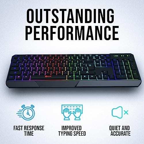 KLIM Chroma Wireless Gaming Keyboard RGB New - Long-Lasting Rechargeable Battery - Quick and Quiet Typing - Water Resistant Backlit Wireless Keyboard for PC PS5 PS4 Mac - Black